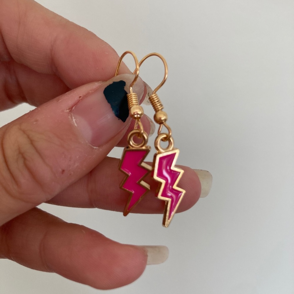 pink lightning bolt earrings
